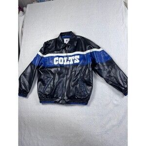 NFL Colts Men's Leather Jacket Black Blue Large L/6 Team Logo